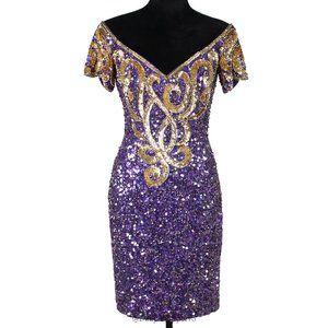 Niteline by Della Roufogali 100% Silk Sequin Off-The-Shoulder Cocktail Dress